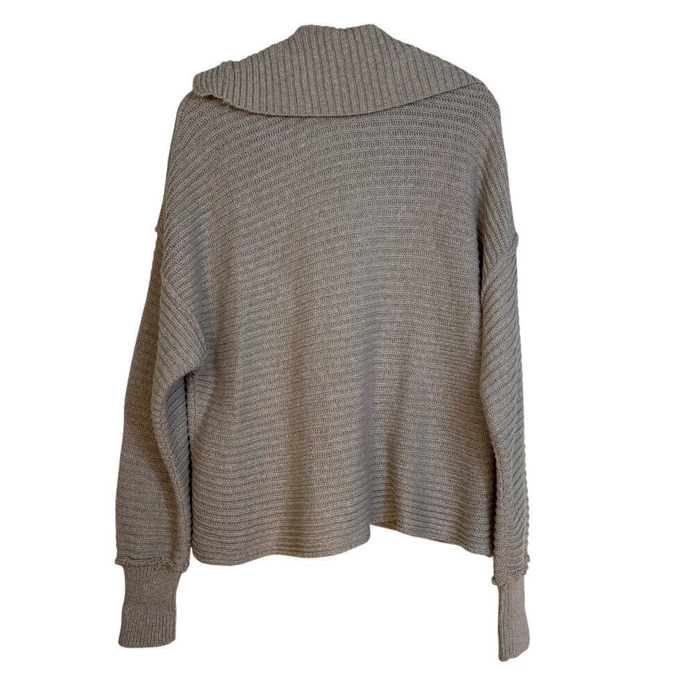 Free People Marlie Deep Ribbed Sweater Size Small Cream Collared V Neck Relaxed - Picture 4 of 13
